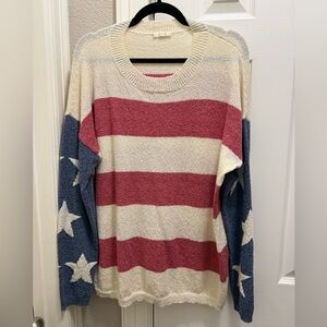 Patriotic Striped Sweater with Star Sleeves